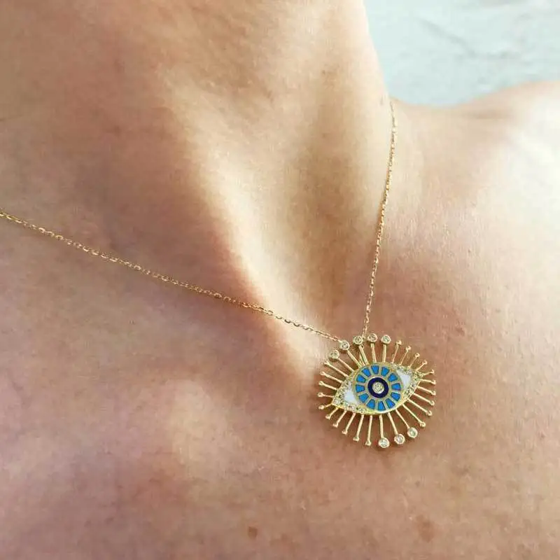 Дизайн богемское эмалевое ожерелье с подвеской в виде сердца сглаза s для женщин Золотая цепочка винтажное Очаровательное ожерелье для свитера аксессуары - Окраска металла: Style 3
