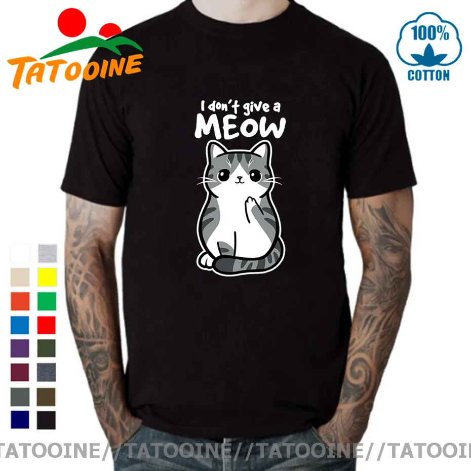 Cute Cat I Don't Give A Meow T Shirt men Round Neck Kawaii Tops Short Sleeve Tee Man Oversized shirt Streetwear Tshirt | Мужская