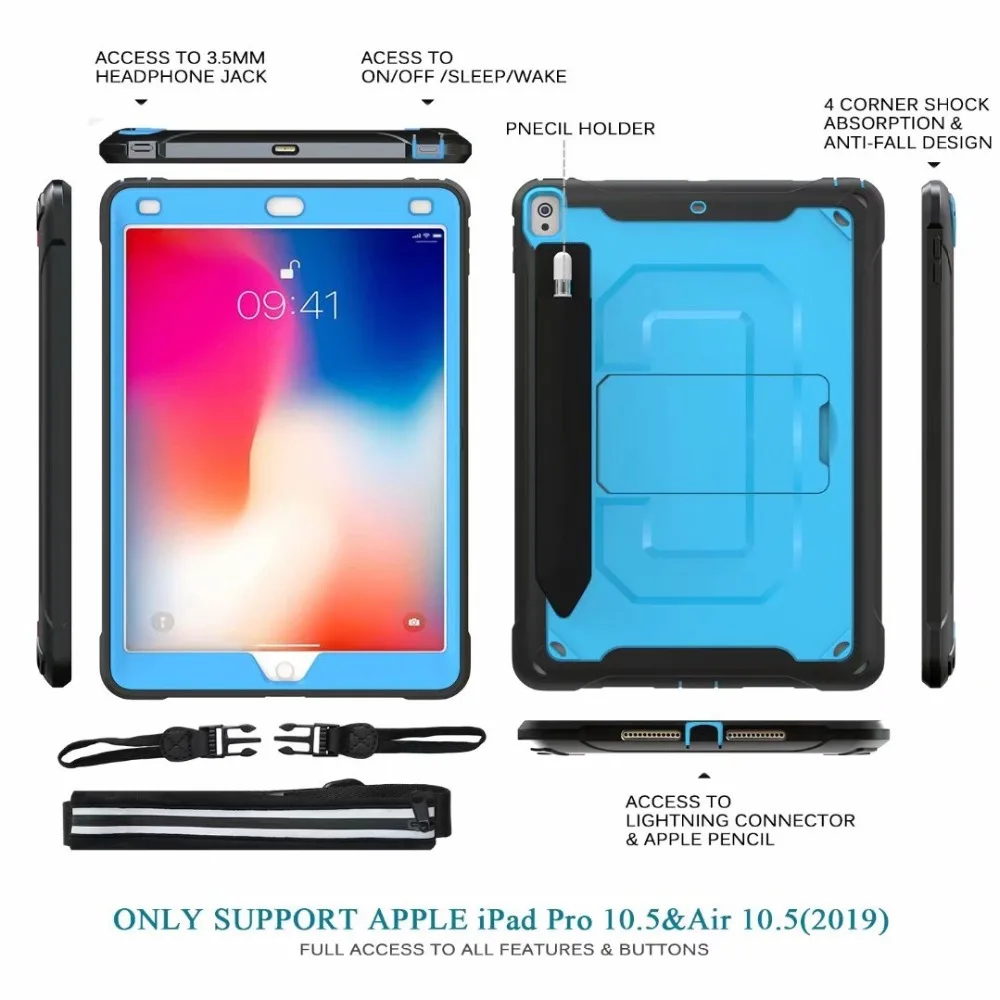 Чехол сверхмощный прочный чехол для планшета для iPad Pro 10,5 дюймов Чехол со встроенной защитной оболочкой для экрана Funda+ ручка