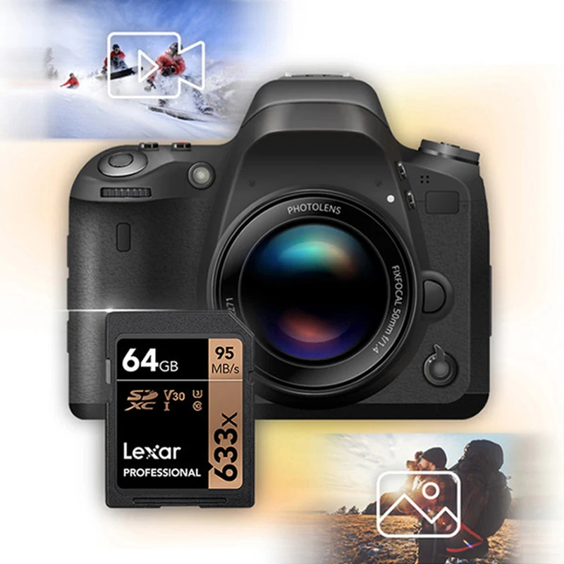 Lexar 633x64 Гб U3 SDXC 128 ГБ 256 512 SD карта профессиональная памяти чтение до 95 ° для