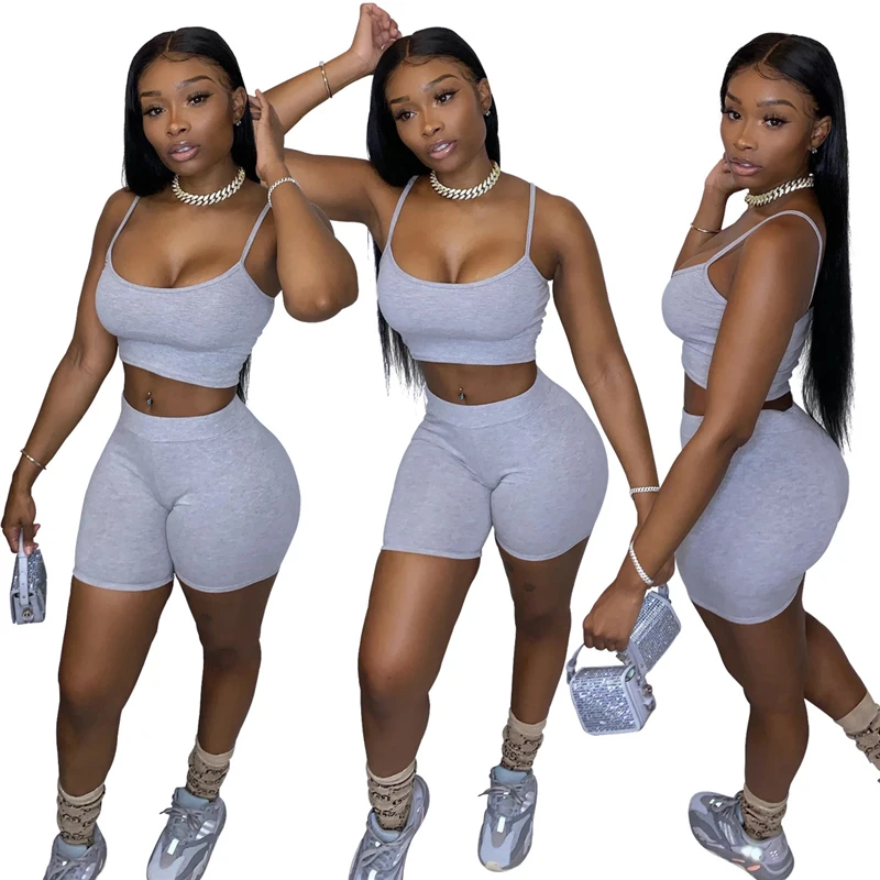 Adogirl Women Tracksuit Fashion Casual Solid Color Camisole Tops Shorts Two Piece Suit Pants Set Summer Fitness Outfits