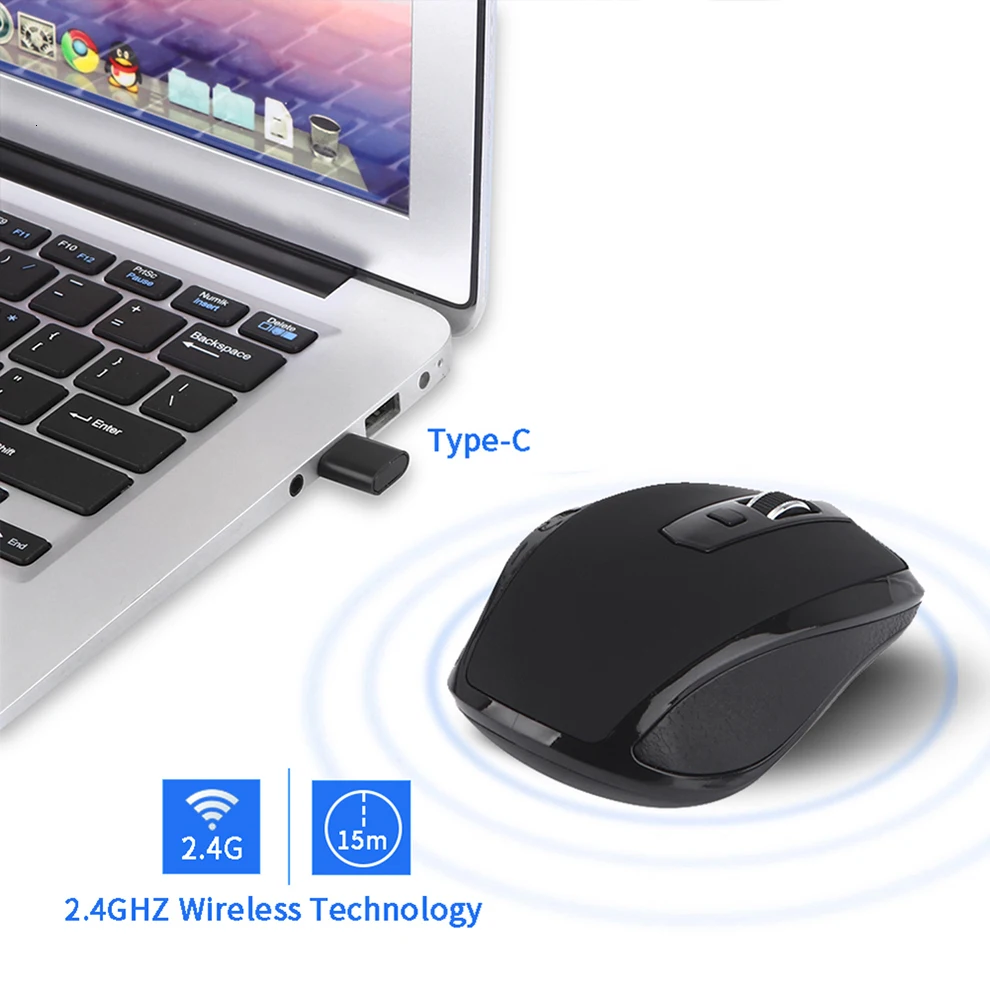 SeenDa 2,4 ГГц usb type C беспроводная мышь для Macbook Chromebook type C устройства игра Бесшумная мышь ноутбук ПК эргономичные мыши