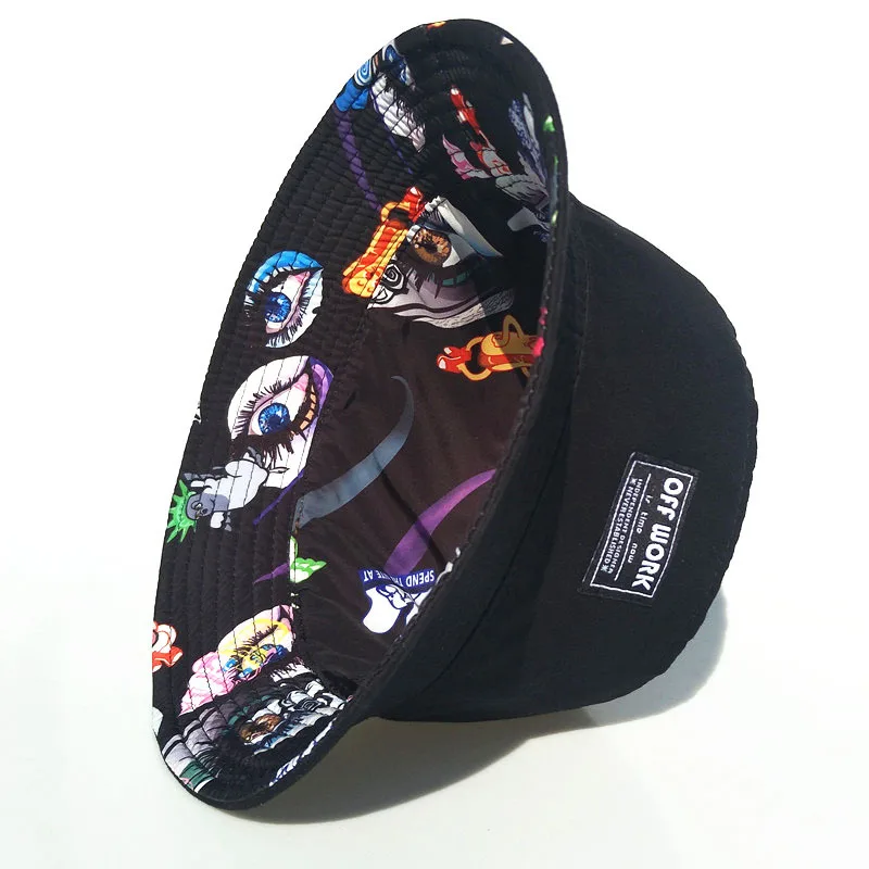 Hipster Hat Bucket Cap Graffiti Cotton Casual Adults Bucket Hat Caps Fishing Fisherman Beach Festival Sun High Quality Fashion (2)