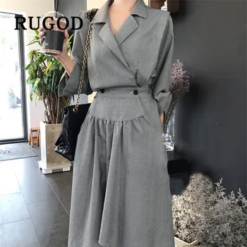 

RUGOD 2019 New Women Asymmetrical Suit Dress Notched Collar Tunic Slim Irregualar Vestidos Korean Chic Temperament Autumn Dress