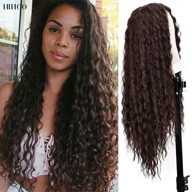 Long Water Deep Wave Headband Hair Black/White Women\'s Wigs Synthetic Natural Glueless High Temperature Fiber Hair Cosplay Daily