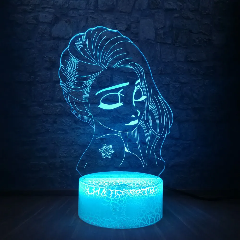 Elsa 2 Мультфильм Эльза Минни Микки Маус стежка 3D светодиодный Иллюзия детский ночник настольная лампа USB Touch Contol Senor база Рождественский подарок - Испускаемый цвет: Elsa 2