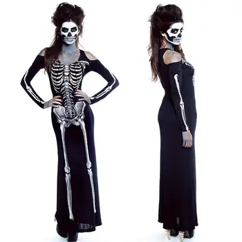 

Vintage Skeleton Scary Costume Funny Playsuit Skinny Jumpsuit Long Sleeve Bodysuit 3D Print Skulls Zombie Halloween Cosplay Suit