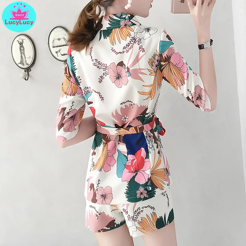 Женский костюм из 2 предметов элегантные шорты с принтом и рубашка летнее платье