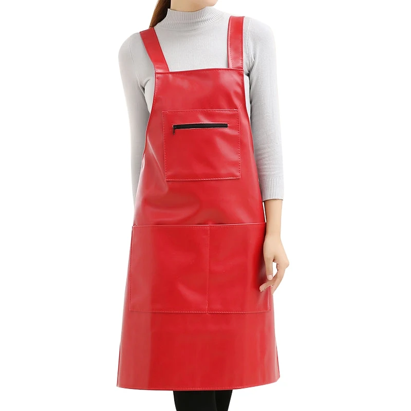 

Red Lady Men Leather High-Grade Barber Apron for Cooking Baking Restaurant Women PU Waterproof Pinafore Home Tools
