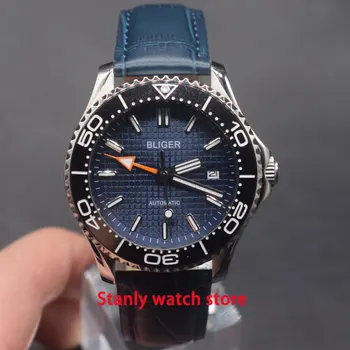 

Sapphire glass Bliger 41mm blue dial luminous marks black ceramic bezel GMT function automatic movement men's wrist watch