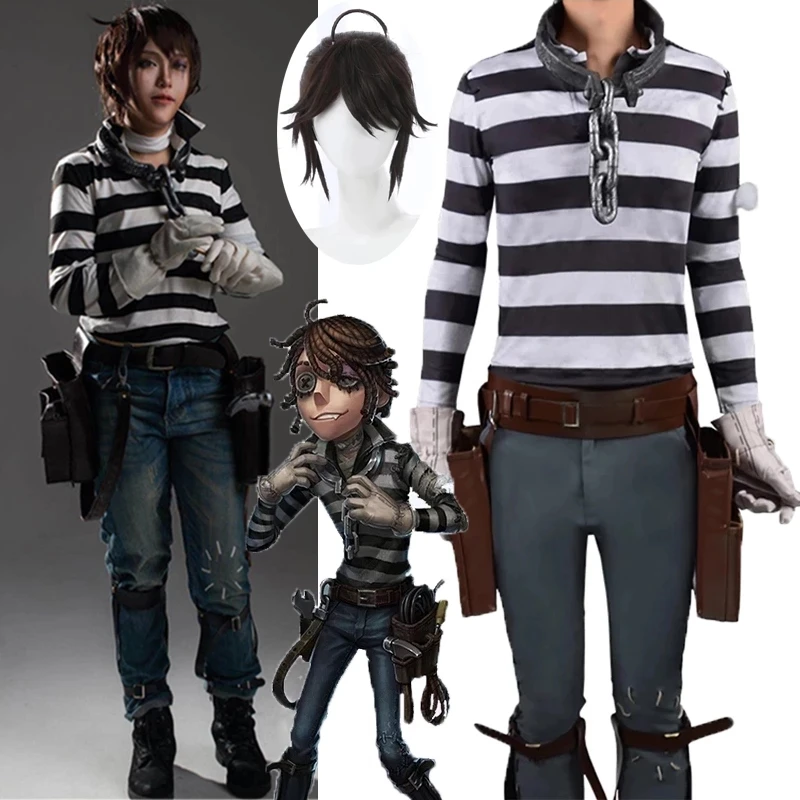 Identità V Luca Balsa Cosplay Scarpe Prigioniero Luca Balsa Costumi Cosplay Uniformi Halloween Capelli Sintetici Resistenti Al Calore + Cap