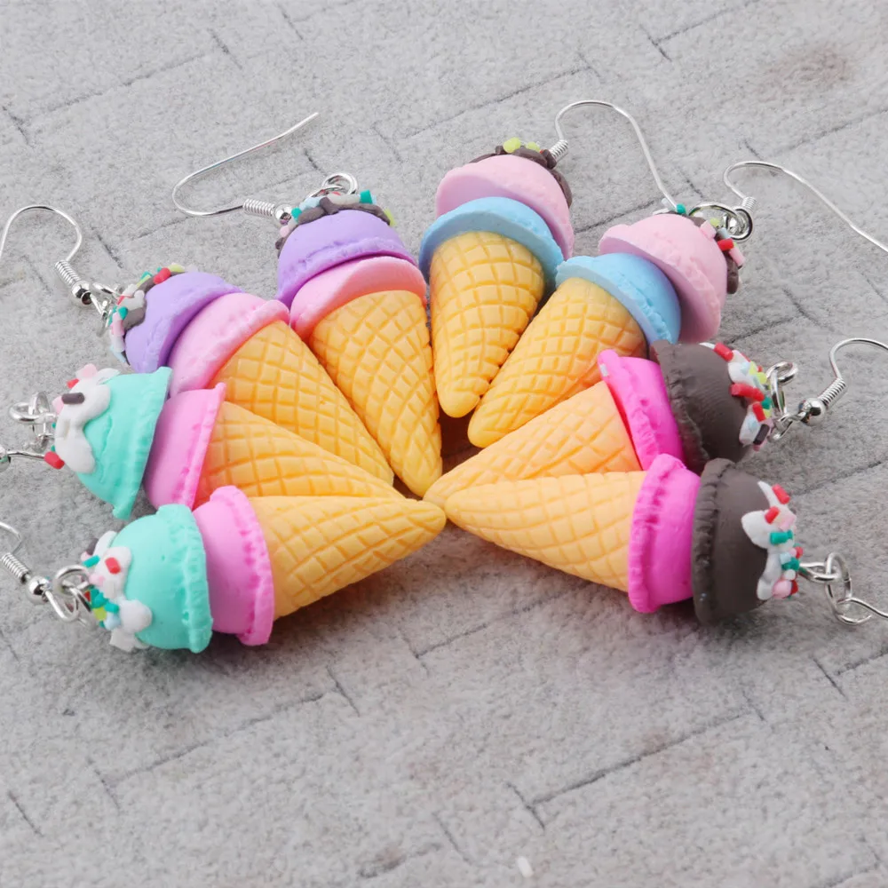 

New Trendy Candy Color Ice Cream Acrylic Drop Earrings For Women Girls Korean Cute Resin Dangle Earrings Children Jewelry Gifts