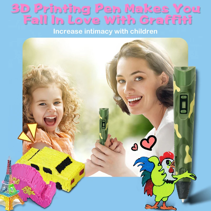 DIY 3D Pen 3D Pencil Printing Pen 1.75mm PLA Filament Pens With LED Screen Drawing For Kids Birthday Christmas Gift