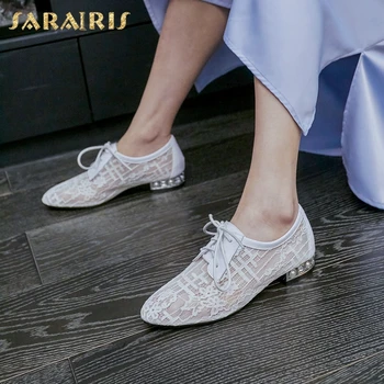 

SaraIris 2020 New Brand Design Genuine Leather Shoes Round Toe Strange Style Heels Cross-tied Spring/Autumn Offices Ladies Shoes