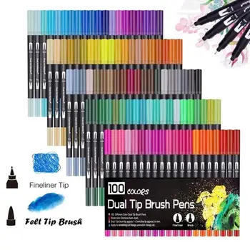 

60/100Pcs Dual Tips Fine Brush Watercolor Based Paintbrush Pen Sketch Art Markers Set For Manga Drawing School Supplies For Kids