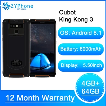 

Cubot King Kong 3 IP68 Waterproof RuggedPhone NFC 6000mAh Big Battery Android 8.1 4GB 64GB Type-C FastCharge OctaCore KingKong 3