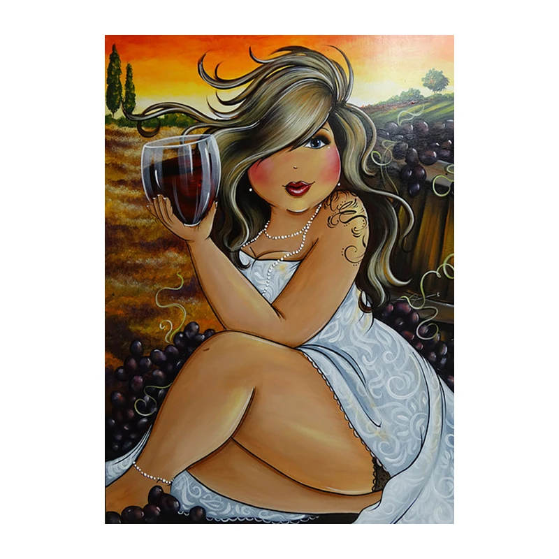 Square-Diamond-Painting-Sexy-Women-Cross-Stitch-Diamond-Embroidery-Fat-Lady-Grape-Wine-Full-Round-Diamond