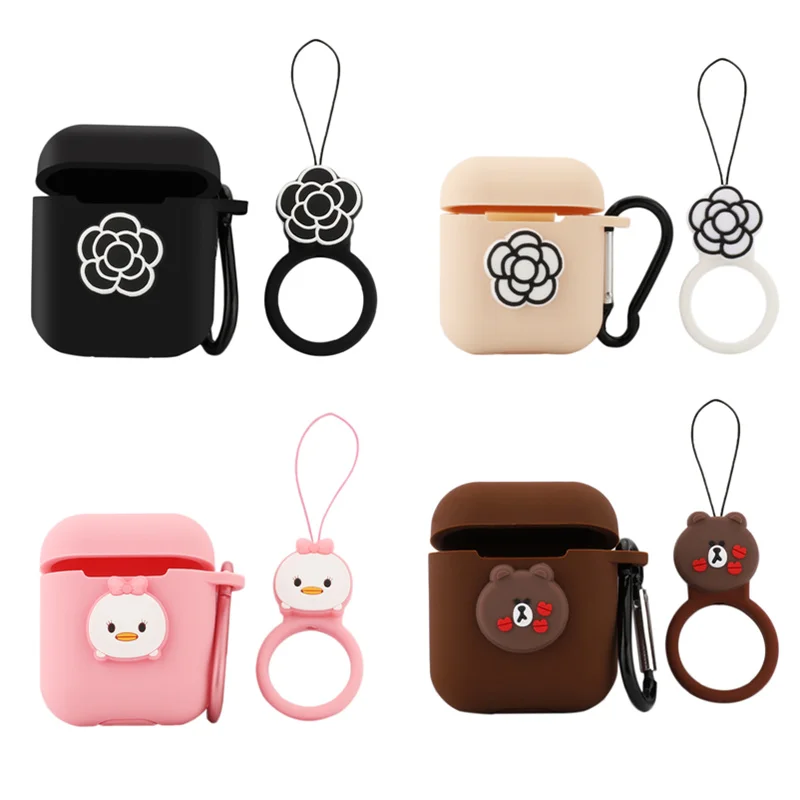 

Cartoon Cute Silicone Cover Case with Keychain for Apple AirPods Earphone charging Soft Case for Air Pods I10 Tws Headphone Box