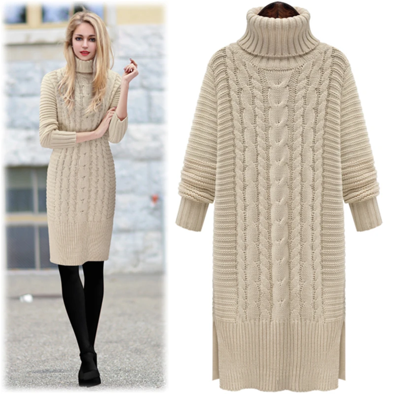 Winter New Turtleneck Sweater Women pullovers Long Warm Knitted sweater coats Female Twist Thick lines Jumpers Ladies sweaters | Женская