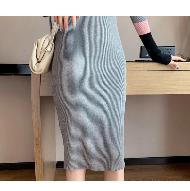 HAYBLST Brand Womens Sweater Dress Fall Winter Sexy Vestidos Kawaii Elegant Korean Style Long Sleeve Knitting Slim Clothing