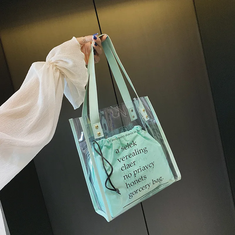 

Baggage Girl 2019 Summer New Ins Letter Fashion Handbag Large Capacity Zibao Single Shoulder Transparent Jelly Bag