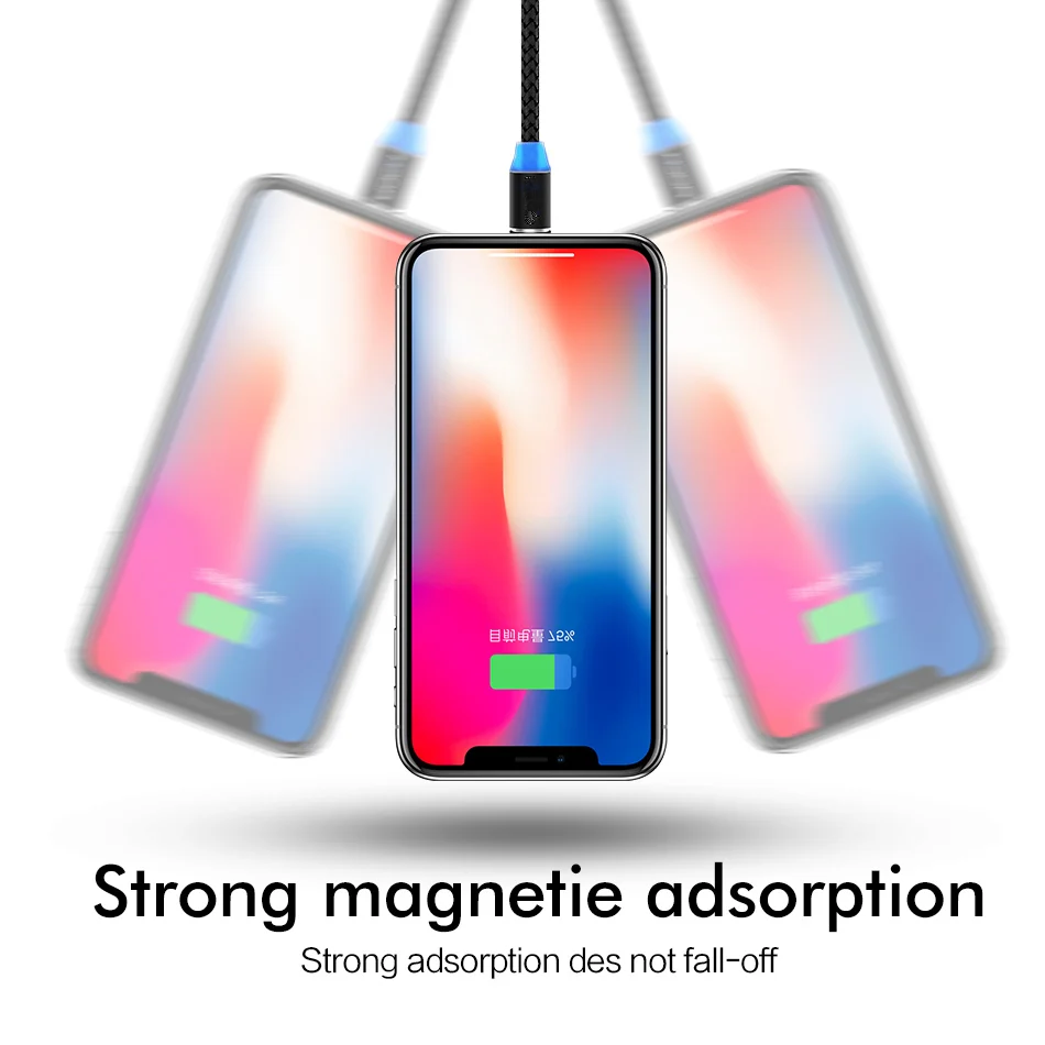 Magnetic USB Cable 2M 2.4A Micro USB Type C LED Lighting Cable Magnet USB Tape C Cabo for iPhone Samsung Xiaomi Charger Cable