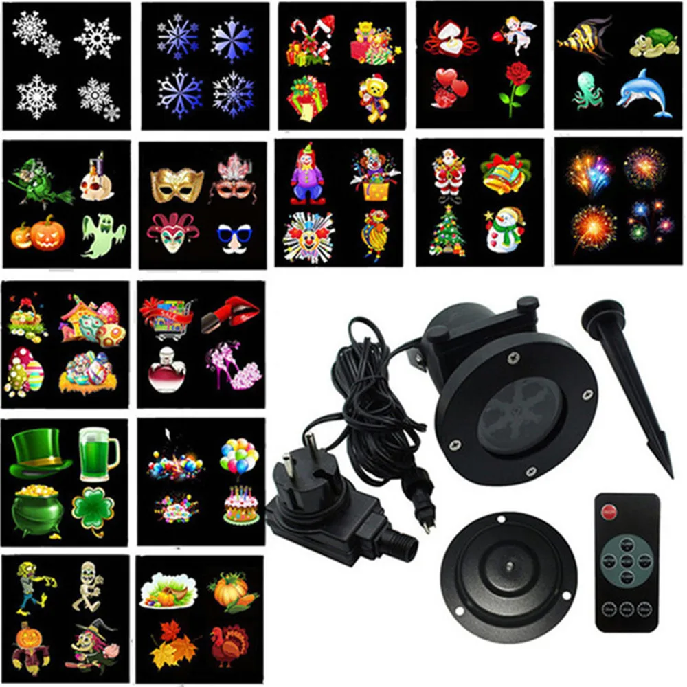 Waterproof Led Christmas Projector Light 16 Slides Outdoor Star Snowflake LED Stage Lamp For Party Landscape Garden Light
