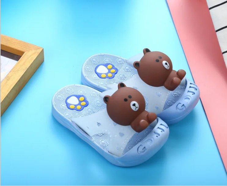 Blue bear Детские тапочки; летние тапочки для мальчиков и девочек; милые тапочки для маленьких принцесс; детские домашние тапочки; нескользящие домашние тапочки - Цвет: Blue bear