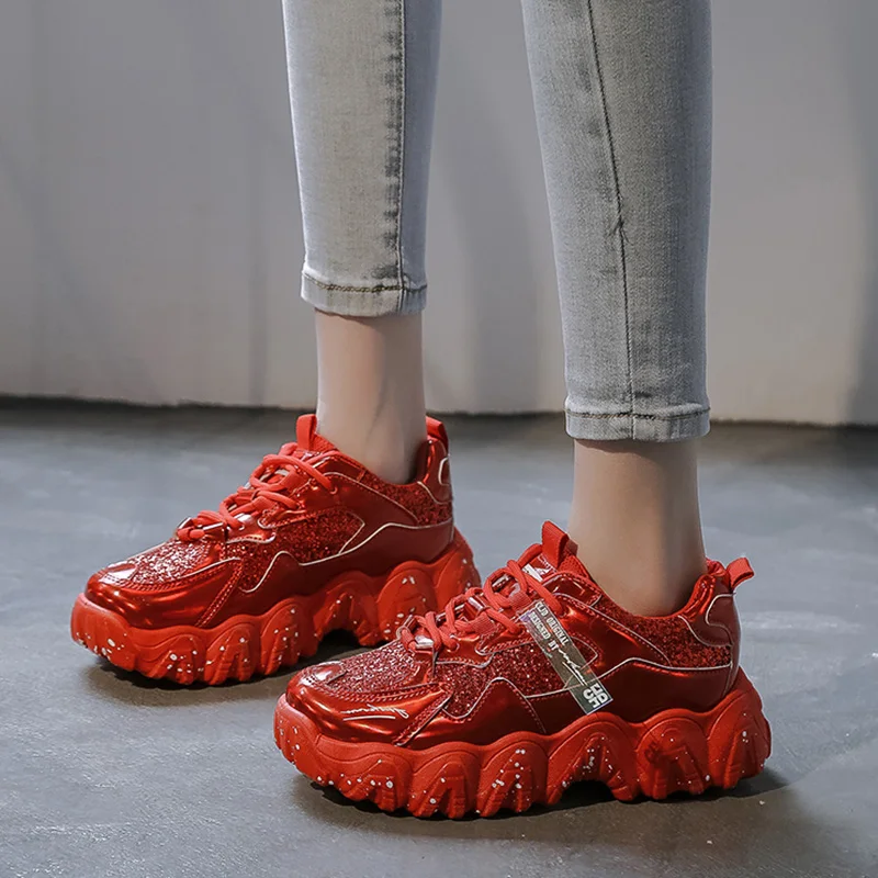 womens red platform sneakers