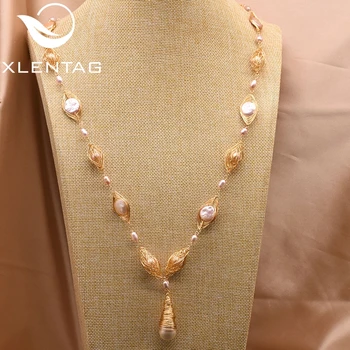 

XlentAg Handmade Fresh Water Pearl For Women Party Wedding Long Necklace Jewelry Sweater Necklace Collar Mujer GN0084