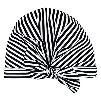 

Luxury Shower Cap for Women - Waterproof and Mold Resistant, Reusable Shower Caps (Black and White Stripe)