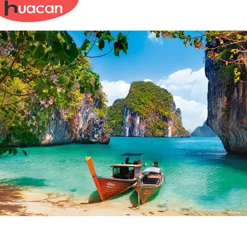 

HUACAN 5D Diamond Painting Sea Boat Home Decoration Mosaic Landscape Embroidery Natural Scenery Handmade Diamond Art
