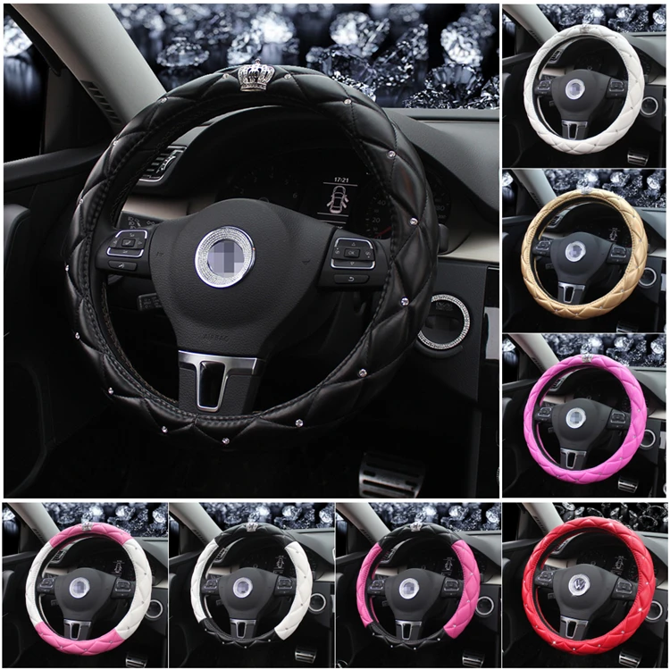 

Mode Frauen PU Leder Auto Lenkrad Deckt Diamant Schwarz Rosa Auto Steering-Abdeckungen Fдllen fьr Dame Mдdchen Auto zubehцr