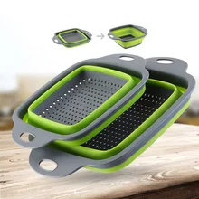 QDRR-colador plegable de silicona, cesta para lavar frutas y verduras, con utensilios de cocina con mango