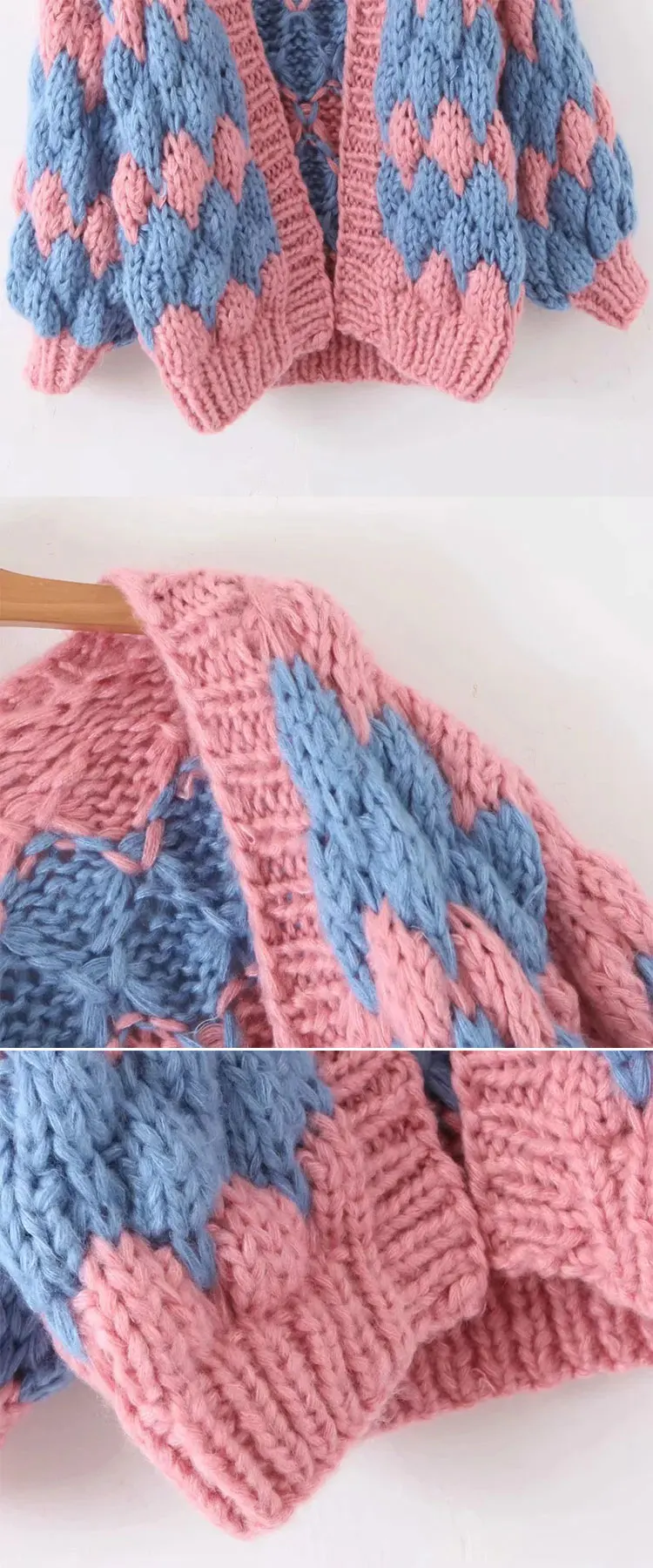 Bohemia Mohair контрастный цвет кардиган свитер модный тренд осень/зима теплый свитер Глубокий V шеи фонарь рукав свитер
