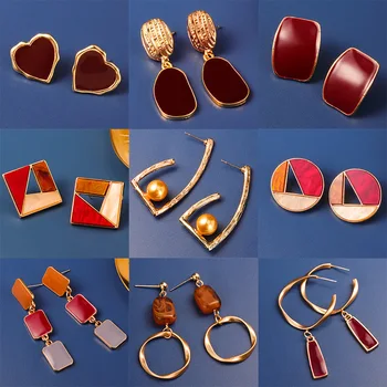 

Multiple 13 Style brown Red Acrylic irregular Retro Drape Earrings for Women unique design Round Square Girls party jewelry