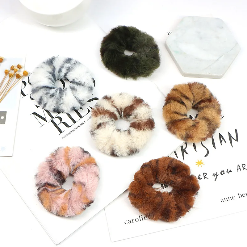 Оптовая продажа партиями по 6 шт./компл. для Женщин Пантера Scrunchies пакет мехом
