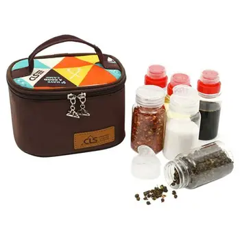

7 PCS Spice Cruets Set Travel Size Salt Bottle BBQ Sauce Container Anise Bottle Storage Bag Set Camping Hiking BBQ Self-driving