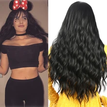 Синтетические волосы длинные черные волнистые парик с воздушной челкой 26 дюймов термостойкие волокна женские парик вечерние косплей парик