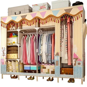

M8 Simple Wardrobe Economical Cloth Steel Pipe Bold Reinforcement All Frame Double Fabric Storage Cabinet