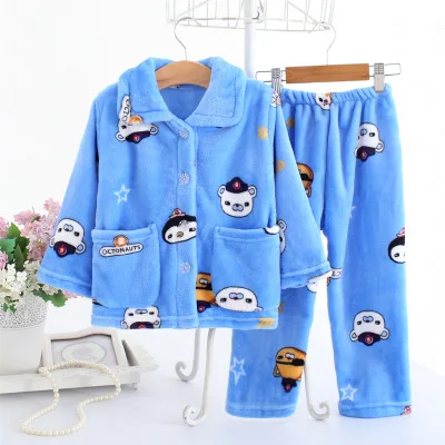 Sky blue Pajama sets Pijama infantil inverno; детский пижамный комплект из кораллового флиса; пижама с принтом для маленьких мальчиков и девочек; детская фланелевая одежда для сна; пижамы для младенцев - Цвет: Sky blue Pajama sets