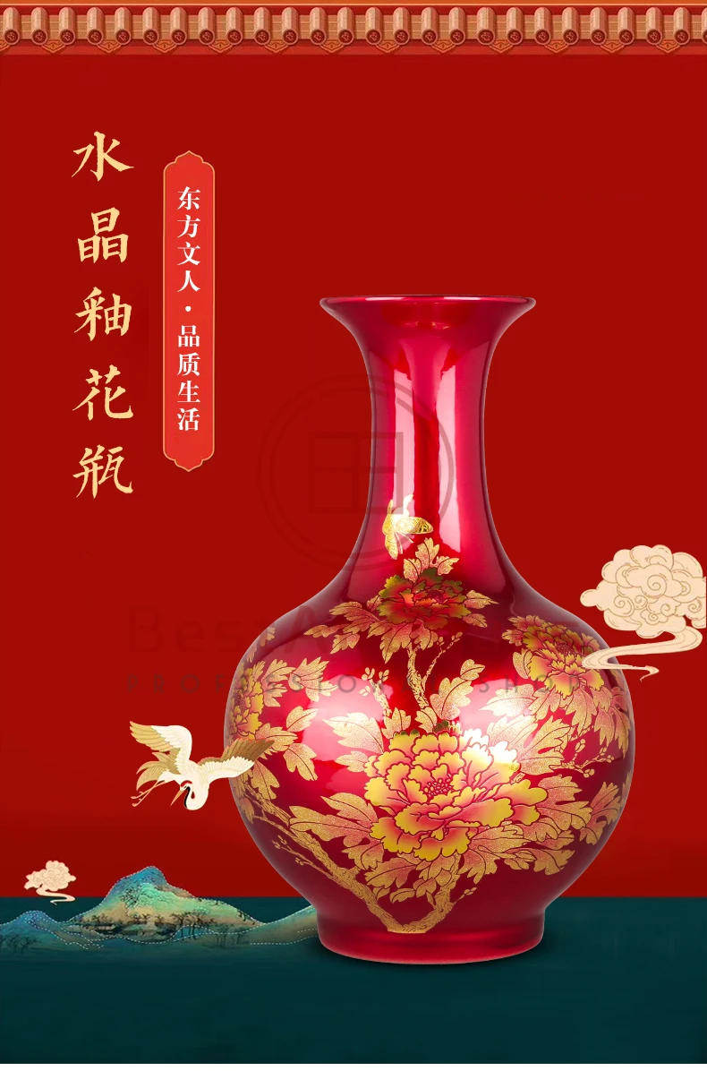 

Jingdezhen Ceramics Best Handmade Craft Supplies Vase Decoration Oriental literat Traditional Craft Crystal Glaze Chinese Red 15