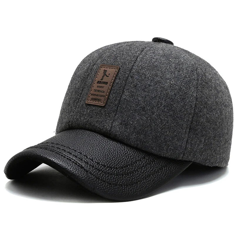 Gray JNKET, модная мужская бейсболка, теплые бейсболки с ушками, Зимняя кепка, кепка для гольфа, регулируемая бейсболка, Спортивная Кепка - Цвет: Gray