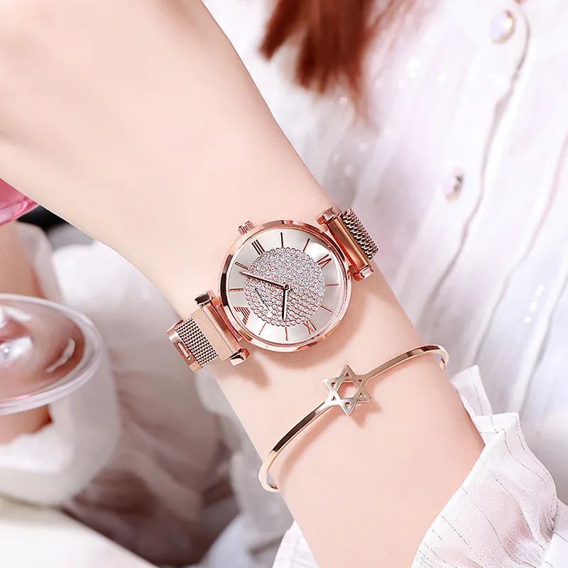 Роскошные женские часы Брендовые женские кварцевые часы с браслетом для женщин полный Алмазный магнит наручные часы relogio femininio hodinky