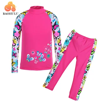 

BAOHULU Fashion Girls Butterfly Print Swimwear UV SPF 50+ Sun Protection Swimwear Kids girl Two Pieces Set Swimming Suits