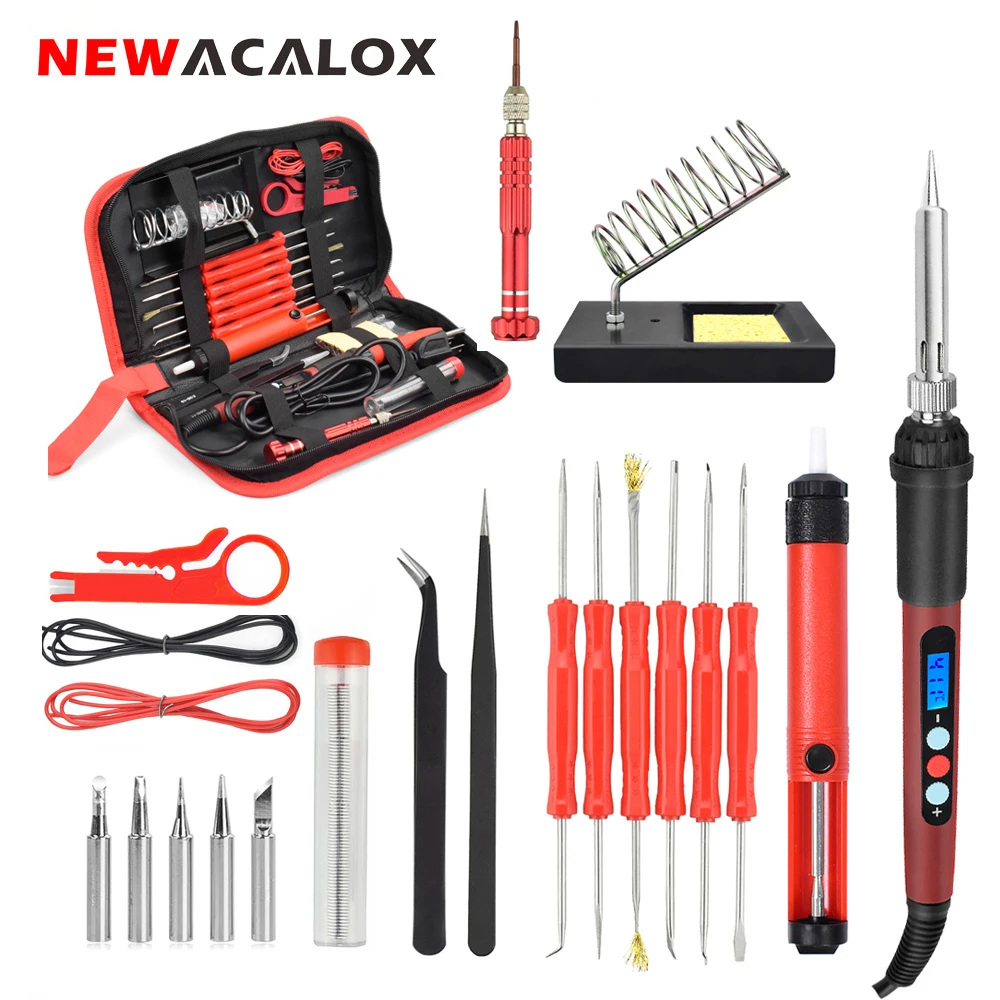 NEWACALOX 60 Вт Цифровой Электрический паяльник с ЖК дисплеем набор для ЕС/США