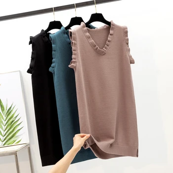 

Fungus knit vest vest female mid-length Korean v-neck loose sleeveless sweater skirt coat