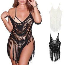 Женские сексуальные бикини, повседневные, без рукавов, полые, вязанные крючком, эластичные купальные костюмы, летняя пляжная одежда, короткое платье