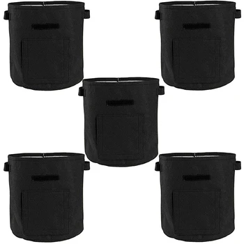 

5 Bags of 10 Gallon Plant Growth Bags for Potatoes, Tomatoes, Carrots with Harvest Window Vegetable Gg Bag Black
