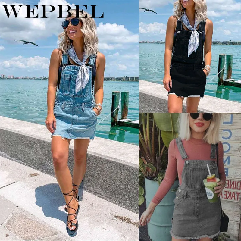WEPBEL New Arrivals Women's Strap Denim Skirt With Pocket Summer 2020 High Waist Suspender Overalls Elegant Jumpsuit Skirts |